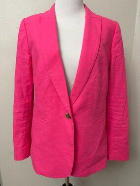 J.Crew Hot Pink Linen Cotton Blend Blazer Size 8